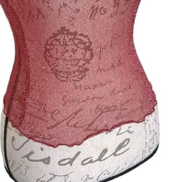 Shein Red Sheer Holiday Blouse Top - Picture 6 of 12